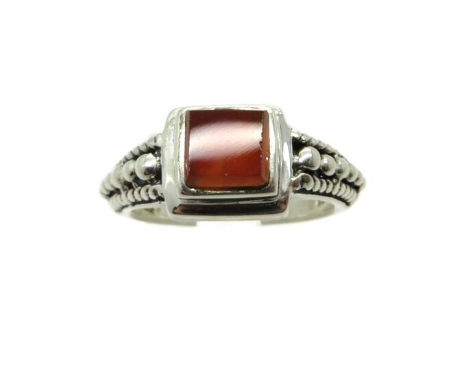 Sterling Silver Beaded Ring - Vintage Amber Glass Ring, Boho Hippie Jewelry, Gift Idea, Size 6.5