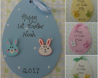 Personalised first 1st wooden Easter Egg plaque