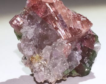 Top Quality 7.1g Bicolor Watermelon Tourmaline Elbaite Crystals w/ Lepidolite in matrix - Brazil - Item:T17073