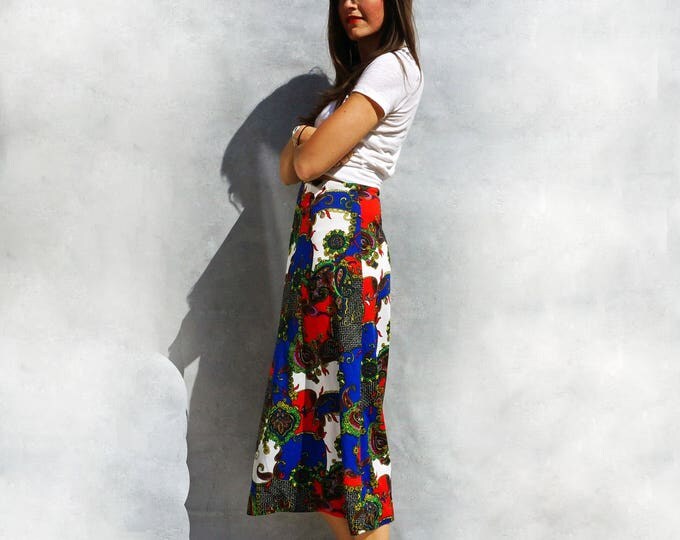 Bohemian Skirt , Boho Skirt , Bright Patterned Skirt, Long Skirt, High Waist Skirt, Everyday Skirt, Vintage Hippie Skirt, Bohemian Clothing