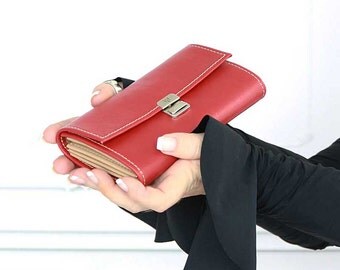 red leather wallet, red womens wallet, red wallet clutch, red smartphone wallet, leather wallets for women, unique womens wallet,long wallet