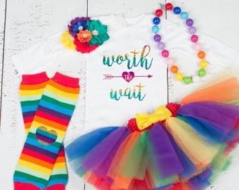 RAINBOW BABY Worth the Wait Tutu Set, Rainbow Tutu Outfit, Colorful Rainbow Baby Outfit, Multicolor Tutu Set, Worth the Wait Rainbow Outfit