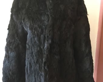 Black rabbit fur coat L mens