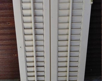 Set of 2 Wood Shutters - off white as is