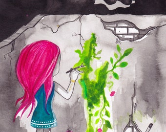 Ana Dess painting the world - Original drawing