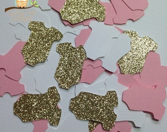 Baby Shower Confetti ~ Gold Glitter, Pink & White Onesie Confetti, Baby Girl Baby Shower Decorations, Table Scatter, Onesie Party Decor