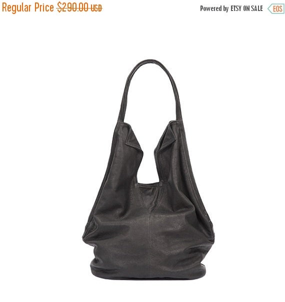 Black Leather Tote Bag Soft Leather Bag Shoulder by LadyBirdesign