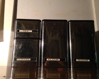 vintage chrome kitchen canister set by kromex