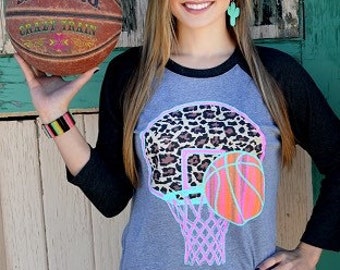 Basketball Crazy Train Shirt ~ 3/4 Length Sleeves ~ Leopard Print