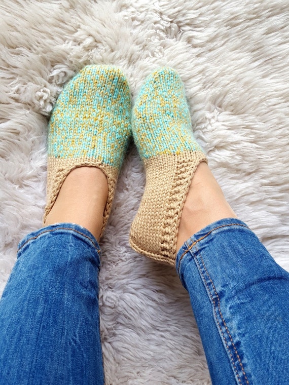 Comfy wool slippers neutral colors home shoes seamless hand