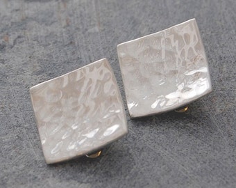 Square Clip On Earrings, Clip On Stud Earrings, Geometric Clip On Earrings, Sterling Silver Clip Ons, Textured Silver Earrings, Silver Studs