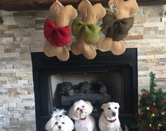 Personalized Burlap Dog Bone Stocking
