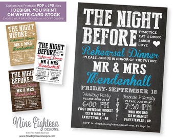 Rehearsal Dinner INVITATION, The Night before Mr and Mrs. Chalkboard look Custom PRINTABLE PDF invitation. I design, you print.