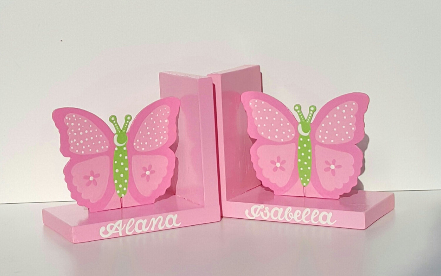 Pink Butteflies Bookends for Girls Toddler Wood Personalized