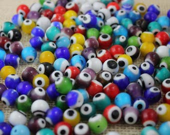 Multi Color Glass 8mm Round Evil Eye Beads (24 Pieces)