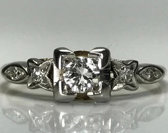 Vintage Diamond Engagement Ring. Art Deco Ring by Barth. 14K Gold. Unique Engagement Ring. April Birthstone. 10 Year Anniversary Gift