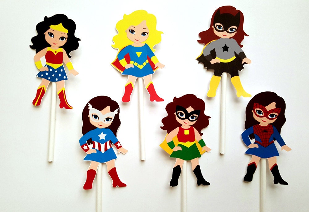 Girl Superhero Cupcake Toppers Superhero Cupcake Toppers