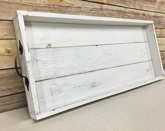 White tray - shabby chic decor - wooden tray