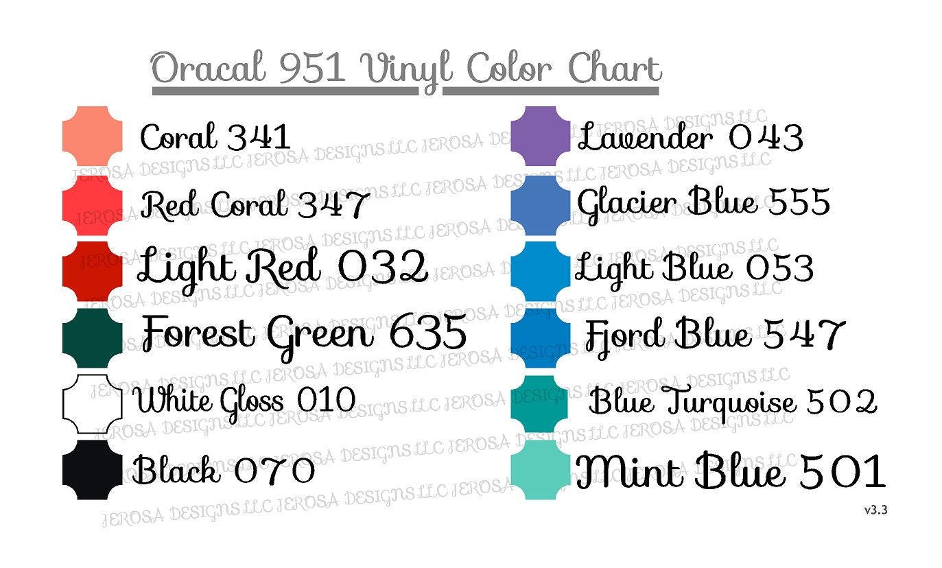 Oracal 951 Vinyl sold by widths of 12" x 24" from JerosaDesigns on Etsy