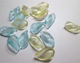 16 Glass Leaves - 8 Blue, 8 Yellow