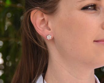 1.20 carat Gold Diamond Earrings-14K White Gold Earrings-Stud Earrings-Women Jewelry-Solitaire diamond earrings-Birthday present-For her