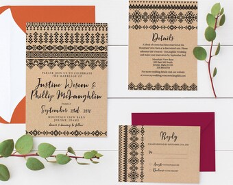 Southwest Rustic Wedding Invitation Suite | Editable Invitation | Instant Download PDF | Custom Printable Wedding Invitation | Native Print