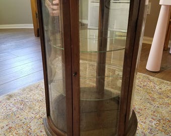 Wood & Glass Curio Case Half Moon