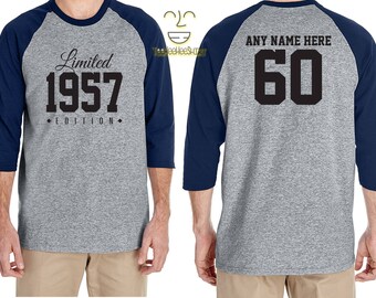 60th Birthday Gift for Men and Women Personalized Limited Edition Birthday Celebration 60 Year Old Raglan Baseball Tee Shirt Birthday 1957