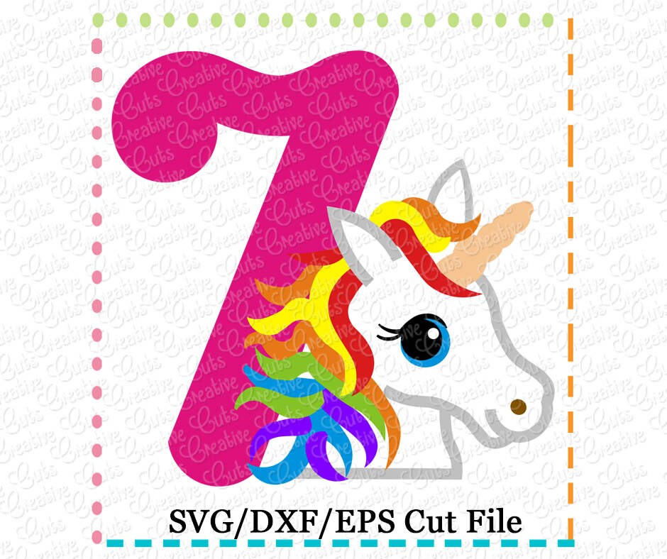 Download Rainbow Unicorn 7th Birthday SVG Cutting File, unicorn svg ...