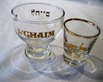 Vintage L' Chaim To Life Set of 2 Shot Glasses