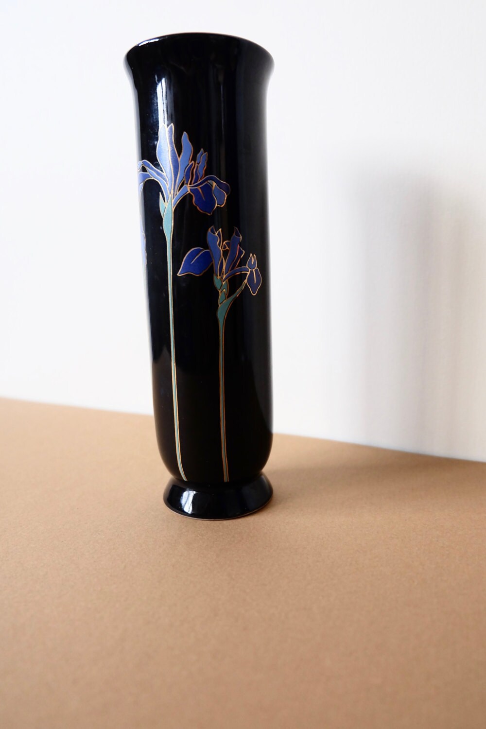 Small Vintage Black Iris Vase Home Décor Ceramics 1990s