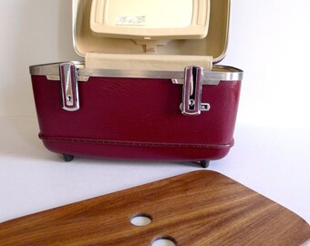 Vintage American Tourister Train Case with Interior Handmade Walnut Shelf