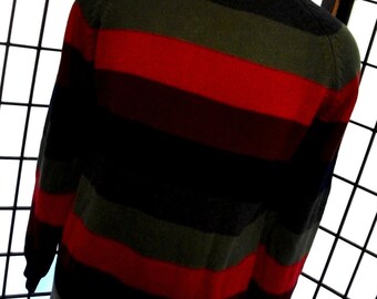 Jantzen men's colorful striped big and comfy cotton crew neck sweater large l