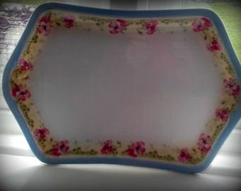 Vintage flowers Porcelain 30's Vanity tray Blue and Pink Flowers