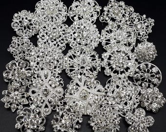 100pcs Mix Silver Crystal Rhinestone Brooch Pins Wedding Favor Brooch Gift Decor Invitation Embellishment Supplies Cake Hair Comb a07/a03