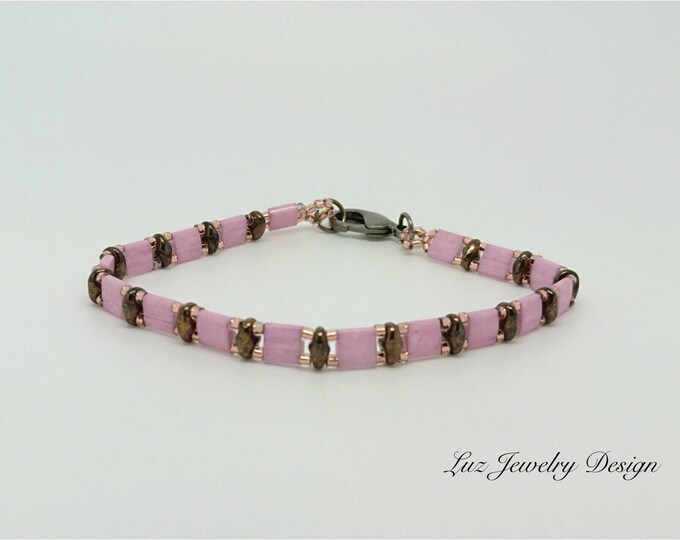 Flush bracelet, Tila pink bracelet, blush bracelet, pink bracelet, rose bracelet, pink jewelry, flush jewelry