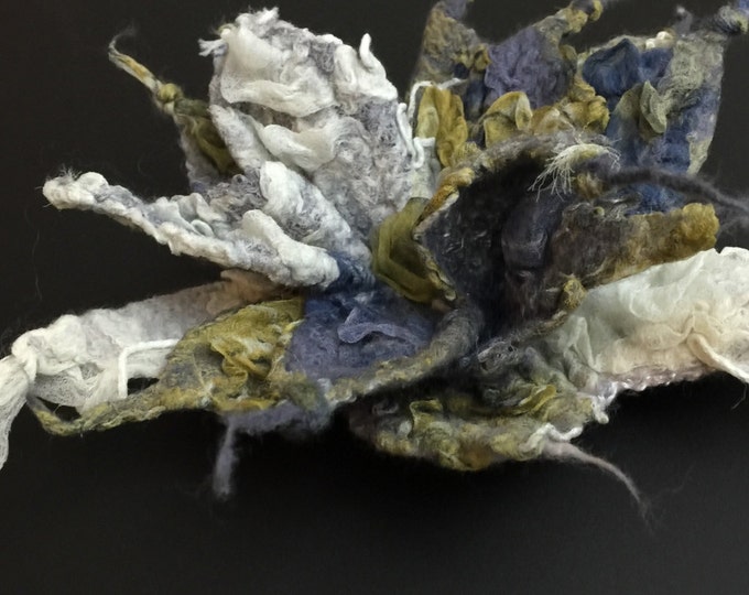 Wool Felted Silk Flower Brooch, Multirolor, Gift for her, Handmade Art Pin, Silk Flower, Wet Felting, Wool Felt Flower, Nunofelting