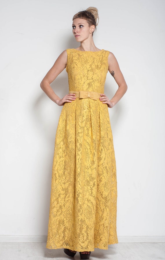 Prom yellow dress flared maxi dress cocktail by CrochetDressTalita
