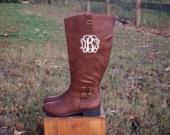 Wide Calf Monogrammed Boots- Preppy Riding Boots- Extended Calf Boots/Front or Side monogram