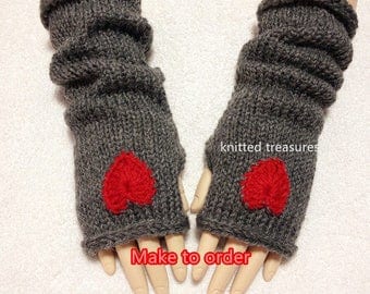 Angola Mohair Wool Fingerless Gloves, Heart Color Choices.