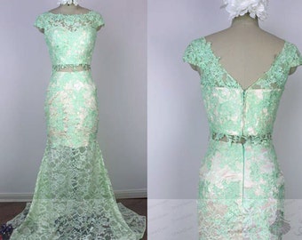 Prom Dress Mermaid,Prom Dress Two Piece,See Through Dress,Homecoming Dress Long,Long Mint Prom Dress,Graduation Dress,Prom Dresses Lace 2017