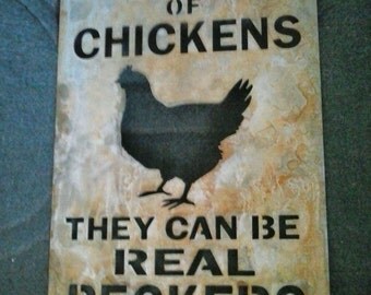 Plasma Cut Beware Of Chickens Metal Wall Art - home decor, wall decor, yard signs, garden art, farm, country, ranch, hens, rooster, warning