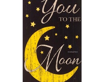 Baby Quilt Fabric Panel, I Love You to the Moon and Back, Timeless Treasures Moon C5157 Noir, Black and Yellow, Moon & Stars, Cotton Panel