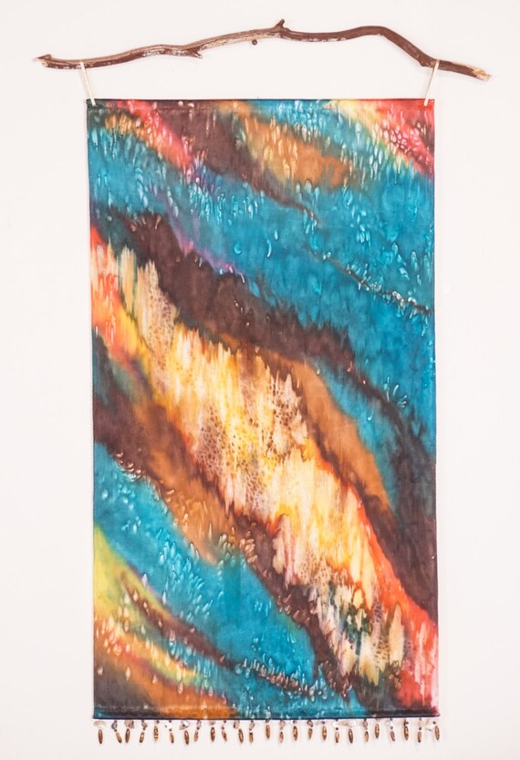 Teal Wall ArtWatercolor Silk TapestryWall Hanging