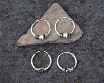Silver Hoops, Silver Hoop Earrings, Bali Hoops, Mini Hoops, Tiny Hoops, Boho, Ethnic, Tribal, Sterling Silver, 925