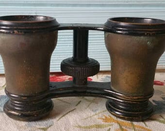 1920's Lemaire Fabt Paris Opera Glasses / Binoculars with satin lined case / Leather top