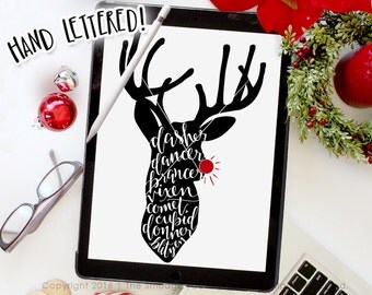 Reindeer SVG Cut File, Rudolph SVG, Dasher Dancer, Silhouette Cricut Christmas Deer SVG Cutting File, Hand Drawn Christmas Printable Overlay