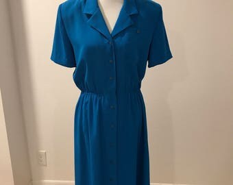 Vintage Blue Dress, 1980's Vintage Leslie Fay Dress, Size 12, Plus Size