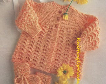 Baby Knitting Pattern pdf Matinee Coat & Bootees 16-18"