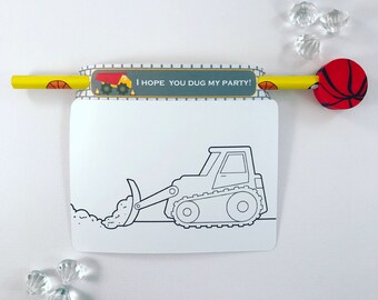 Construction colouring card and pencil holder